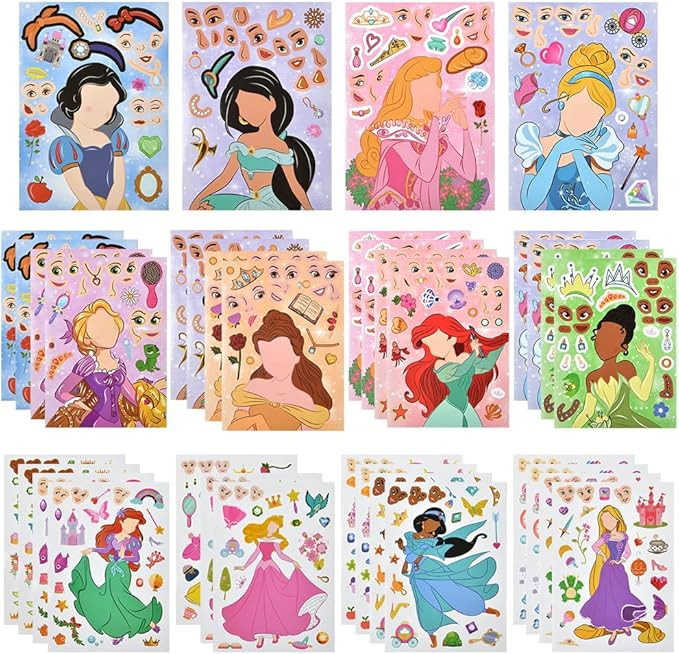 OSDUE 32 PCS Make a Face Sticker Sheets, Princess DIY Stickers for Kids Crafts, Make Your Own Sti... | Amazon (UK)