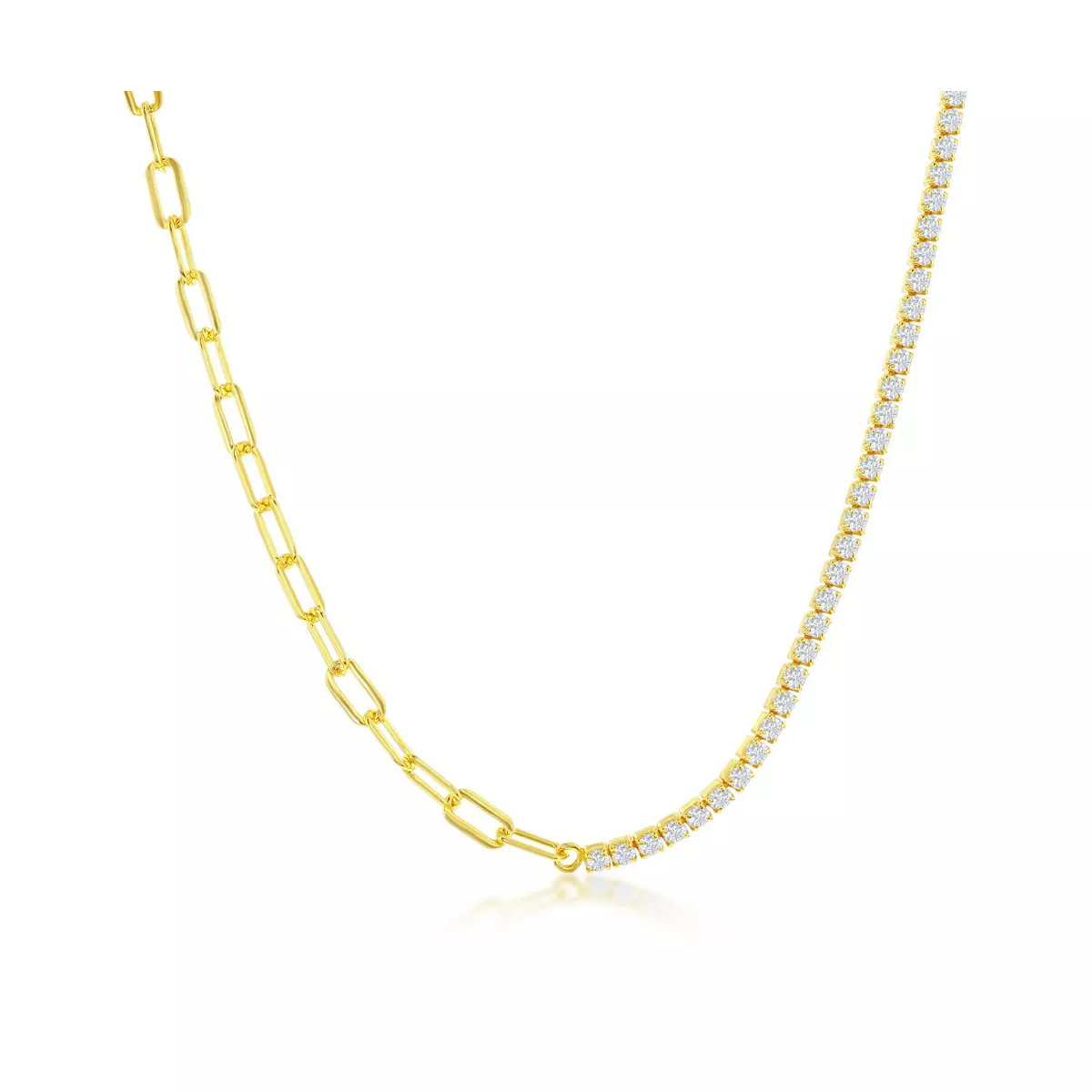 Bella Silver Sterling Silver Half 3mm Paperclip & Half 2mm Tennis Necklace - Gold Plated - Gold -... | Target