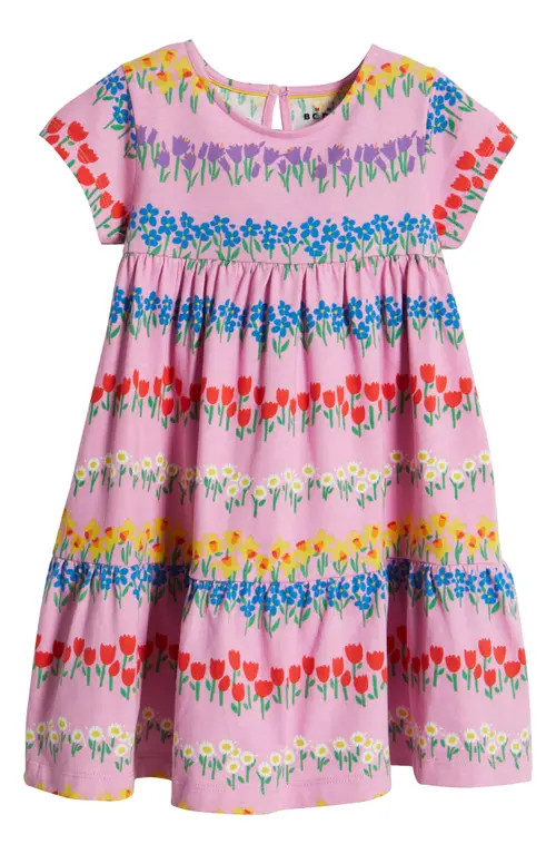 Mini Boden Kids' Tiered Cotton Jersey Dress in Cosmos Pink Floral Stripe at Nordstrom, Size 2-3Y | Nordstrom