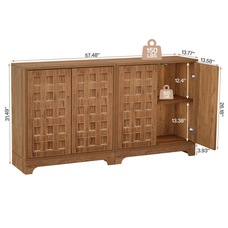 Winston Porter 57.5" 4-Door Sideboard Buffet Cabinet With Storage, Storage Cabinet For Living Roo... | Wayfair North America