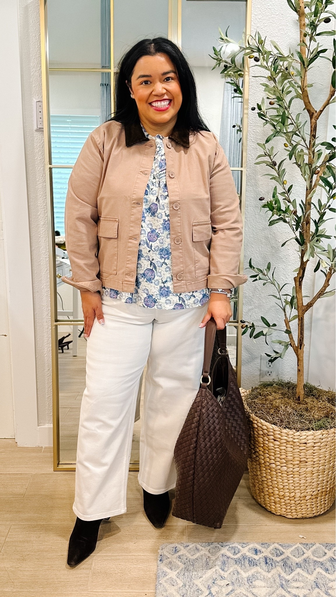 @Walmart  is crushing it this fall season with all of these fall looks! My chore jacket is lightweight and perfect to transition to fall alongside this lightweight top from their new brand Scenario. I’m wearing a Large in both! 

My cream denim jeans are from @Spanx and I’m wearing an XL. They have a tummy control panel on them for extra support! 

My handbag feels so luxe and looks it too! It’s from Walmart too! 🫨🫨🫨 My boots are from @samedelman samedelman  and are a repeat from last year! I love that they are offered in regular, wide, and extra wide calf. I have the wide calf.

Fall looks, fall outfits, fall wardrobe staple, fall dress, fall shoes, fall handbag, Smiles and Pearls

#LTKootd #LTKOver40 #LTKMidsize