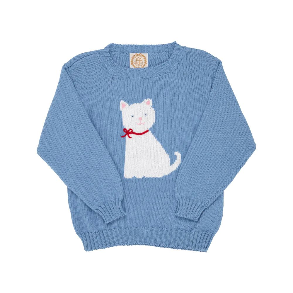 Isabelle's Intarsia Sweater - Barrington Blue with Cat | The Beaufort Bonnet Company