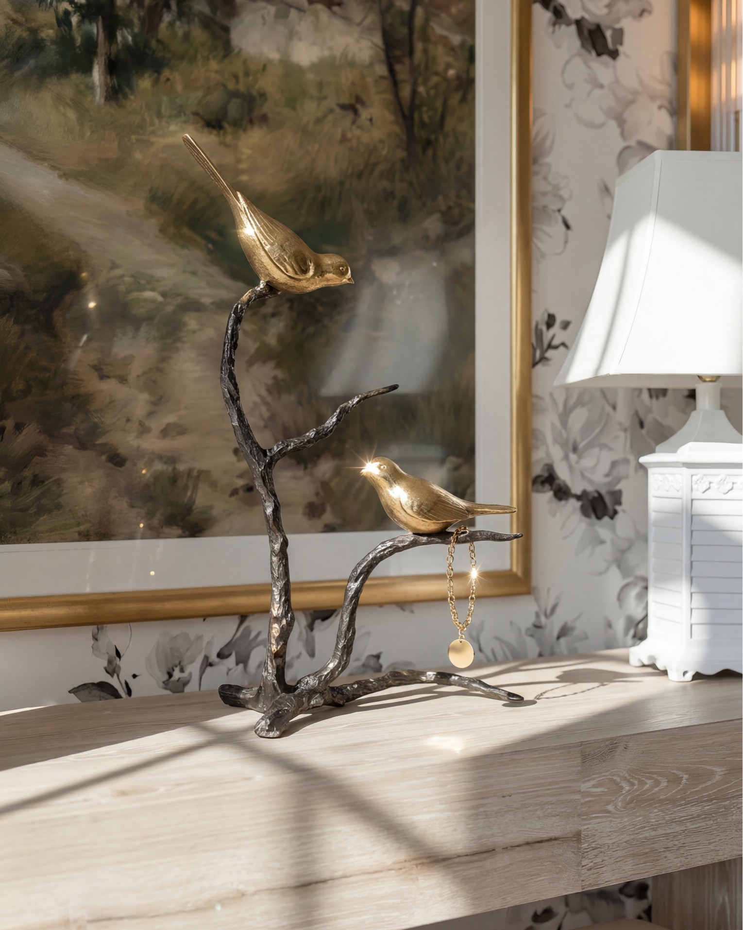 * Light wood console table / entryway table
* Upholstered ottoman stools (set of 2, curved wood base)
* Neutral area rug (textured, cream/ivory)
* Modern glass globe chandelier (cluster pendant light, brass finish)
* Wall sconces (cylindrical glass shades, gold/brass fixtures)
* Table lamp (white shade, sculptural ceramic base)
* Floral wallpaper (neutral tones, oversized botanical print)
* Framed landscape artwork (gold frame, traditional painting style)
* Ceramic vase (textured, tall, neutral tone)
* Artificial floral arrangement (orange and cream flowers)
* Decorative tray (round, metallic finish)
* Bird sculpture décor (metallic, modern artistic figurine)
* Light wood dining table
* Oval wood dining table
* Fluted pedestal dining table
* Natural oak dining table
* Scandinavian dining table
* Modern organic dining table
* Cane back dining chairs
* Woven rattan dining chairs
* Light wood dining chairs upholstered seat
* Minimalist dining chairs set of 6
* Wooden sideboard cabinet
* Light oak buffet cabinet
* Modern farmhouse sideboard
* Glass door display cabinet / black cabinet
* Linear globe chandelier
* Modern black chandelier dining room
* Glass globe pendant light
* Minimalist linear suspension light
* Contemporary dining room lighting fixture
* Brass and black light fixture
* Long rectangular chandelier
* White ceramic vase large
* Neutral vase decor
* Dried pampas grass arrangement
* Dried floral stems decor
* Organic modern centerpiece
* Sculptural white bowl decor
* Decorative coffee table bowl
* Minimalist table decor styling
* Neutral home accessories
* Modern ceramic decor objects
* Vintage neutral area rug
* Beige traditional rug
* Distressed Persian style rug
* Large dining room rug neutral
* Earth tone patterned rug
* Washable vintage rug
* Sheer white curtains floor to ceiling
* Linen curtain panels neutral
* Light filtering curtains modern
* Black window frames modern farmhouse
* Extra long curtain drapes

#LTKsale #LTKhome