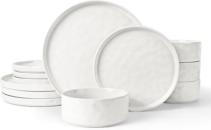 LIANYU Stoneware Dinnerware Sets, 12 Piece Plates and Bowls Dish Set for 4, Kitchen Speckled Dinn... | Amazon (US)