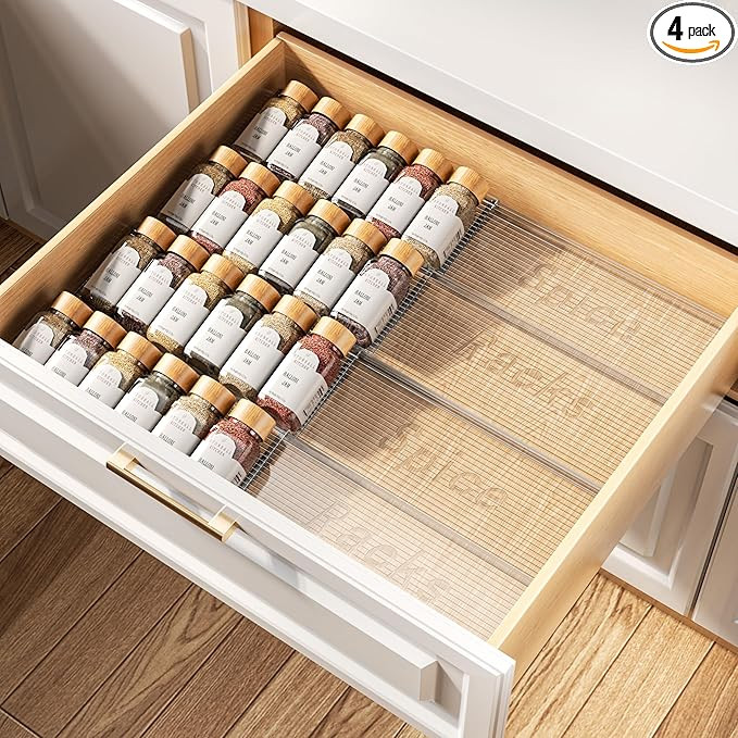 Spice Drawer Organizer, 4 Tier- 4 Pack Clear Acrylic Drawer Seasoning Organizer, Expandable From ... | Amazon (US)