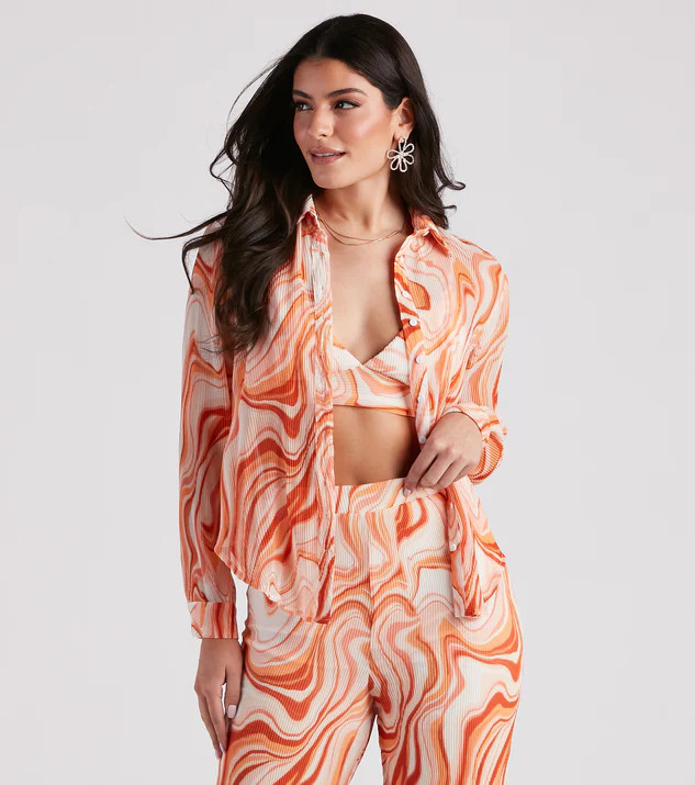 Spring Break Vibes Pleated Button-Down Top | Windsor Stores