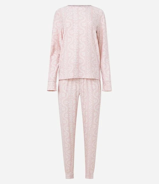 Pijama Longo em Meia Malha com Estampa Floral Rosa | Renner (BR)