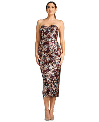 Women's Sequin Floral Sweetheart Midi Dress | Macy's