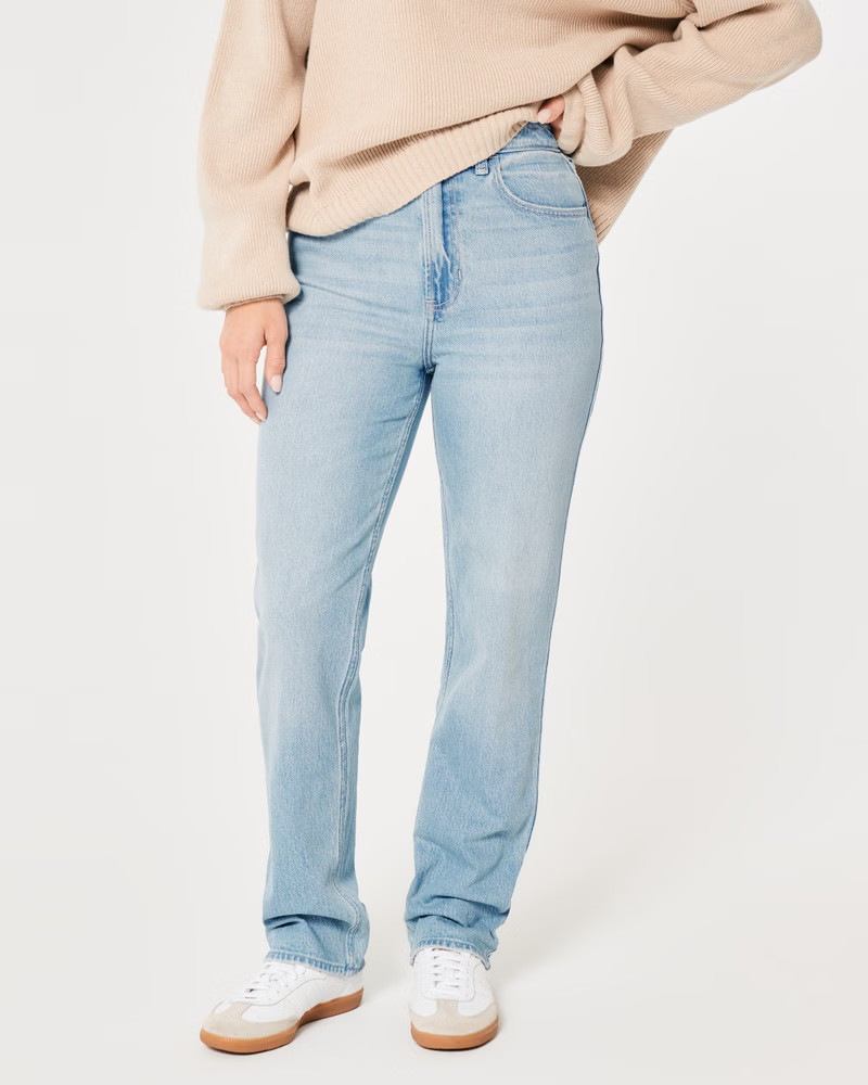 Ultra High-Rise Medium Light Wash 90s Straight Jeans | Hollister (US)