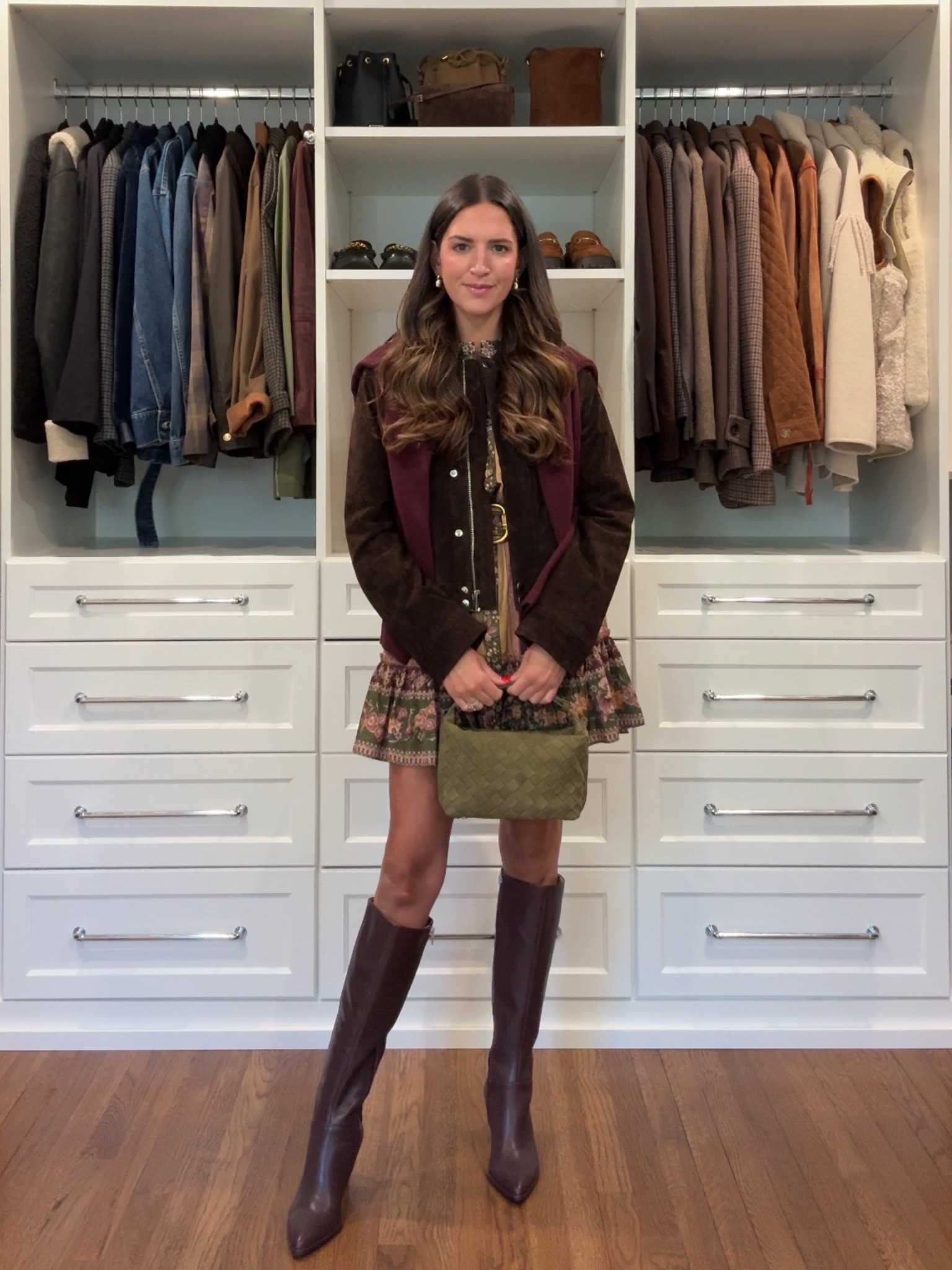 Xsmall dress 
Small jacket 

Knee high boots 
Fall dress 
Boots 
Fall outfits 
Fall inspo 

#LTKShoeCrush #LTKSeasonal #LTKFindsUnder50