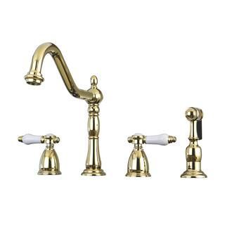 Kingston Brass Victorian Porcelain 2-Handle Standard Kitchen Faucet with Side Sprayer in Polished Br | The Home Depot