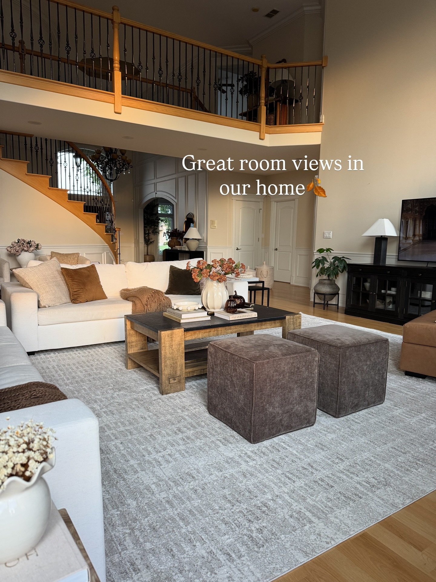 Great room views in our home 🤎

New rug has entered the chat after almost four years with the previous one (still keeping it around because you never know when I may swap it out), ordered new coffee table and I am so excited! I love our coffee table now but it always felt small for this space and I am done waiting, hoping they’d come out with a larger one. Added touches of fall 🍂

#greatroom #livingroom #neutralrug #neutralhome #wayfair #wayfairfinds #home #homeinspo #homedecor #stylingtips #cozyhome #falldecorating 

#LTKSaleAlert #LTKHome #LTKSeasonal