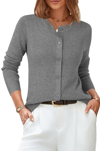 Arach&Cloz Womens Cardigan Sweaters 2026 Soft Layering Essential Wool Long Sleeve Crew Neck Butto... | Amazon (US)