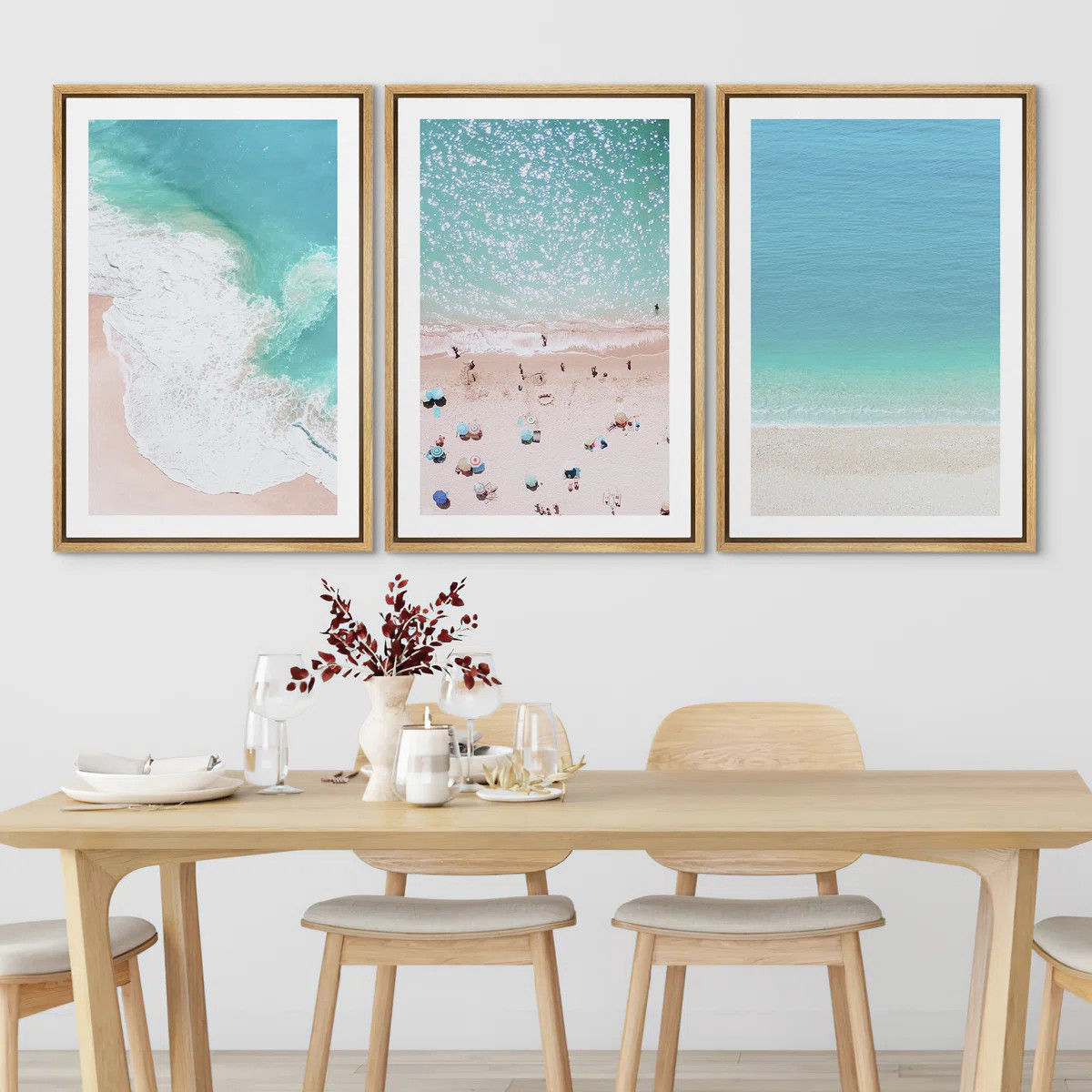 Nautical Beach Clear Ocean Waves Coastal Pictures Framed Canvas Beachy Photo Print Wall Art Set 3... | Wayfair North America