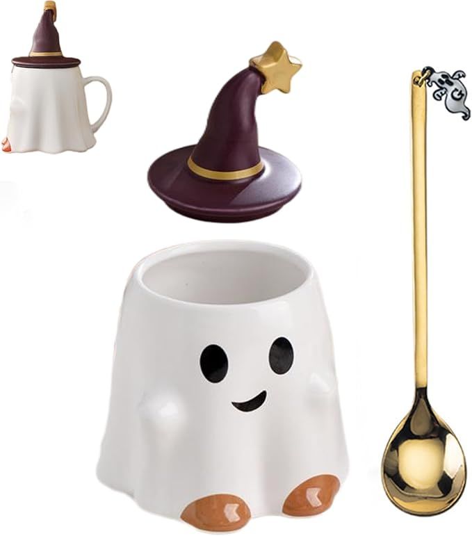 TariWisley Ghost Mug and Spoon Combination Halloween Ghost Cup Halloween Ghost Cute Ceramic Cup H... | Amazon (US)