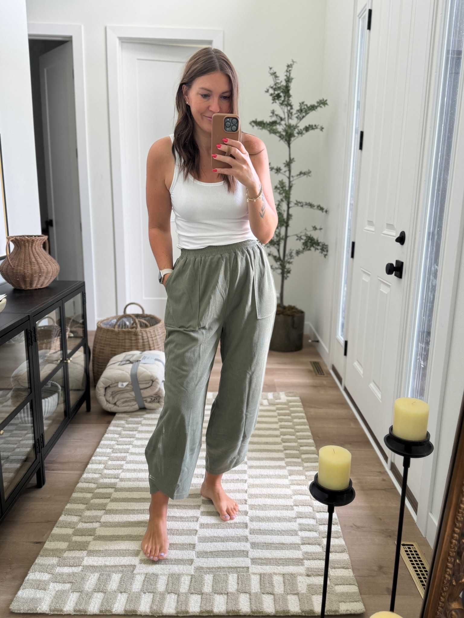These FP lookalike pants 🤌 cute for fall, wearing a M in the green color  

#LTKFindsUnder50 #LTKSeasonal #LTKStyleTip