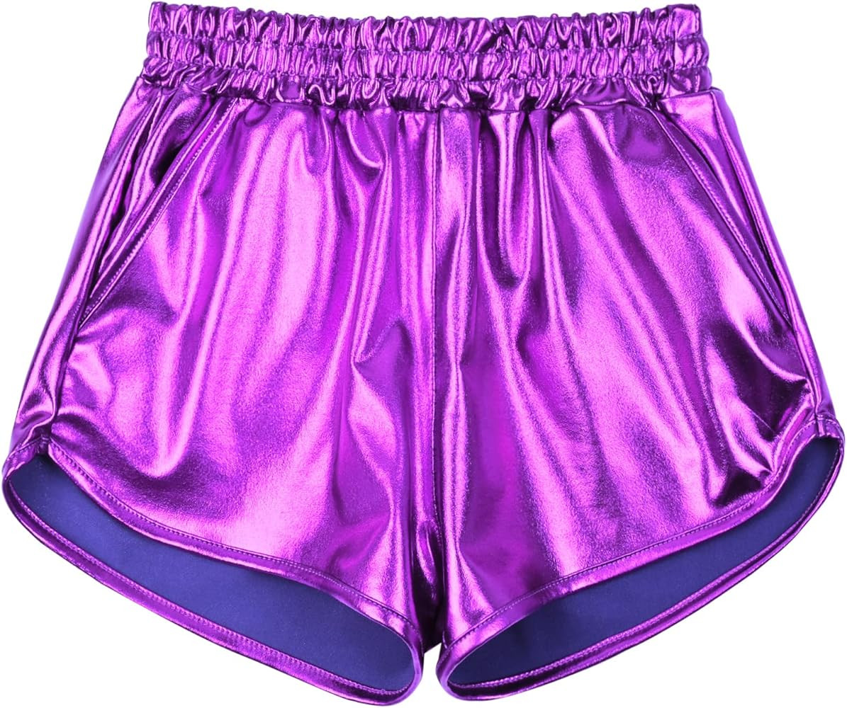 Perfashion Girls Metallic Shorts Sparkly Shiny Hot Pants Gold/Silver/Pink Outfit | Amazon (US)