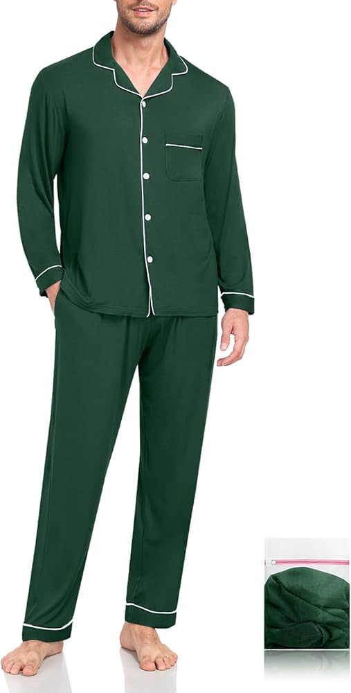 Men Modal Pajama Set Long Sleeve Pjs Button Down Sleepwear Soft Comfy Loungewear Sets 2 Piece Nig... | Amazon (US)