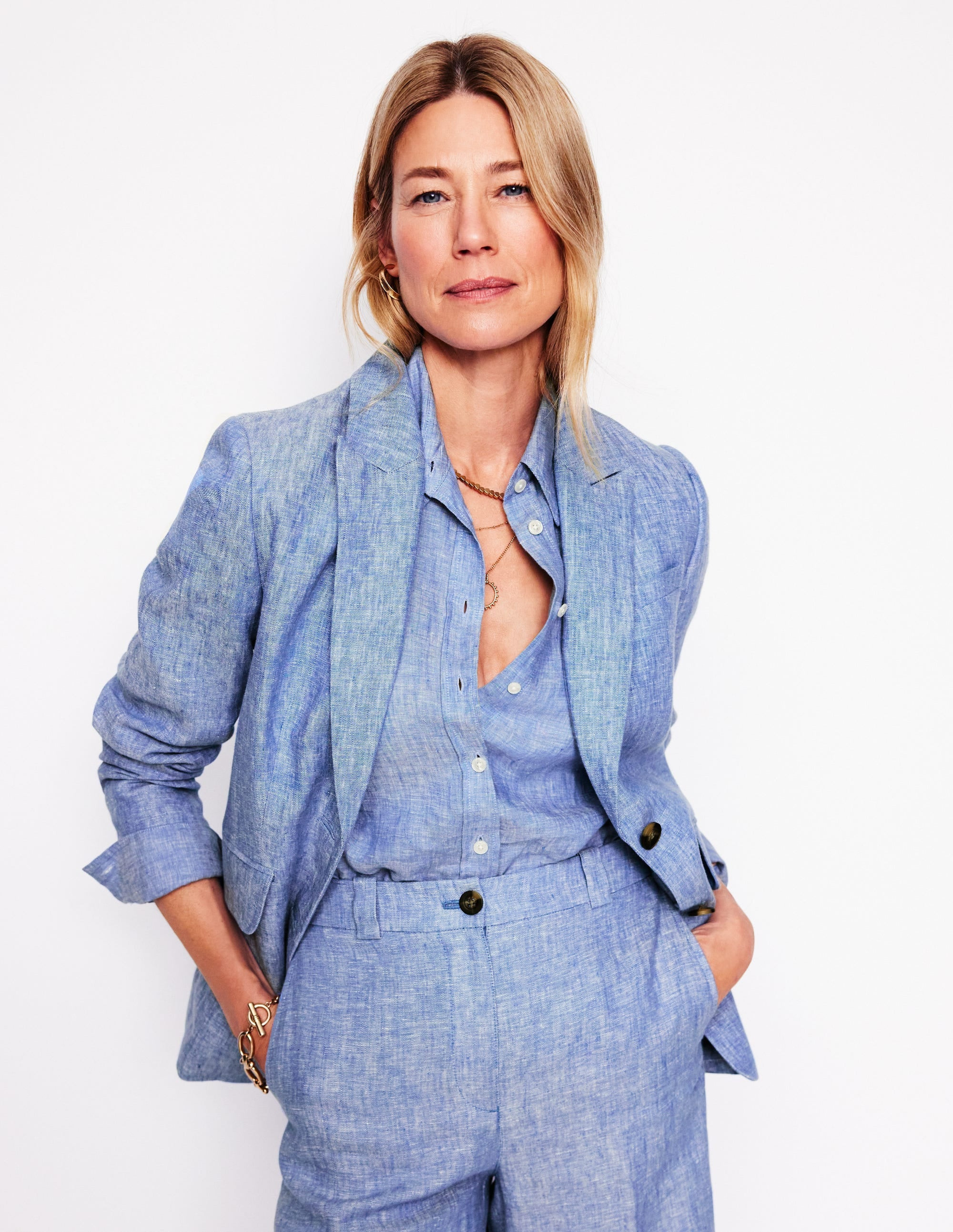 Stamford Linen Blazer-Chambray | Boden UK