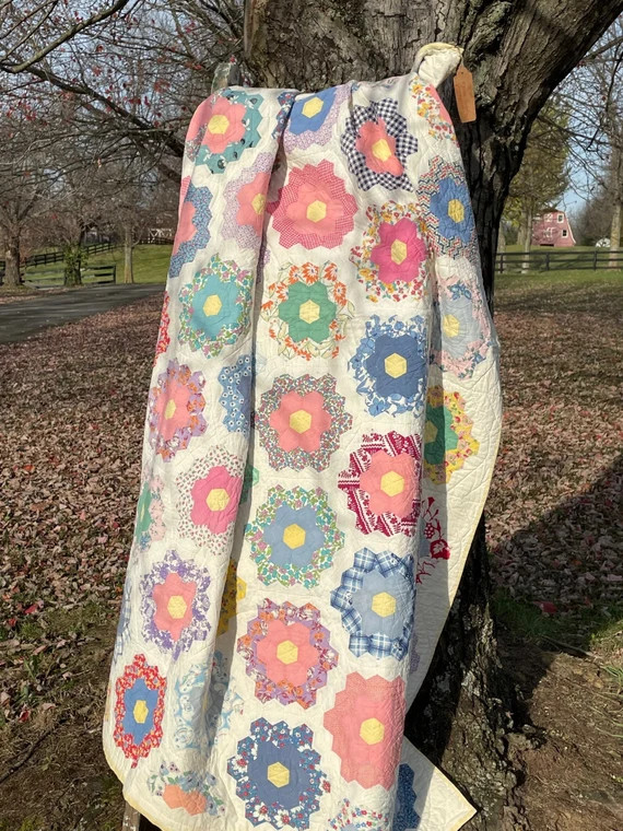 Grandma's Flower Garden Handmade Quilt | Etsy (US)