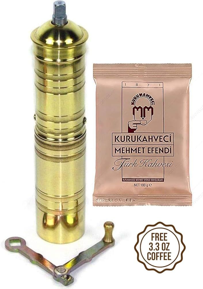 Turkish Greek Arabic Ground Coffee Pepper Manuel Hand Mill Grinder, Heavy Duty Brass, 8.5" | Amazon (US)