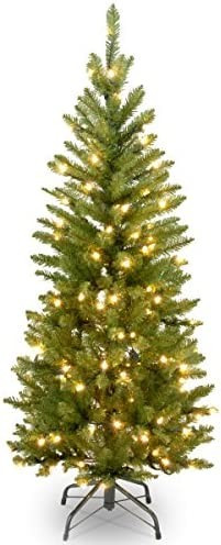 National Tree Company Artificial Pre-Lit Slim Christmas Tree, Green, Kingswood Fir, White Lights,... | Amazon (US)