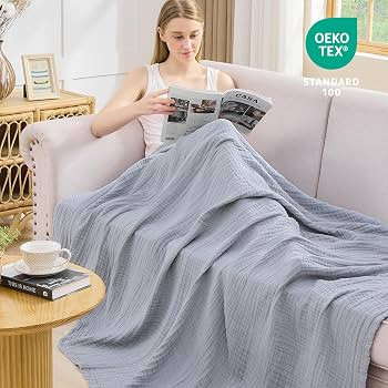 EMME Cotton Muslin Queen Blanket Bed Layering Breathable Gauze Blanket Soft Lightweight Blankets ... | Amazon (US)