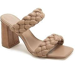 Womens Braided Heeled Sandals Backless Square Open Toe Block Strappy Slip On Slide Shoes | Amazon (US)