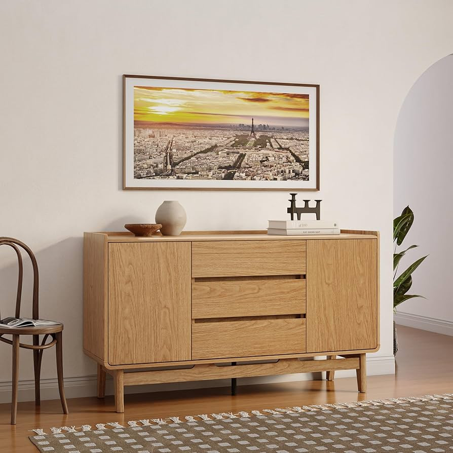 LuxenHome Sideboard Buffet Cabinet with Storage, 55" Wide Mid Century Modern Accent Cabinet with ... | Amazon (US)