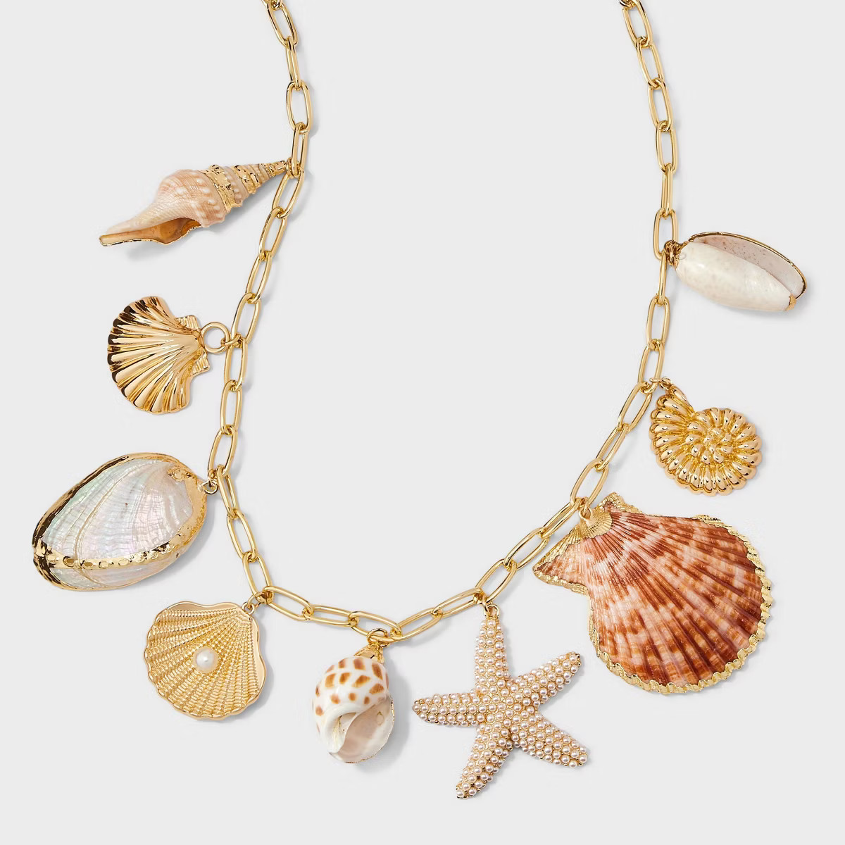 Paperclip Chain Multi Shell Necklace - A New Day™ Gold | Target