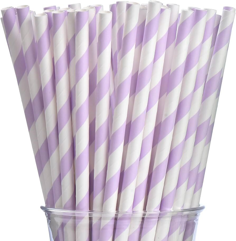 ALINK 100 Light Purple and White Striped Paper Straws, Biodegradable Disposable Drinking Straws f... | Amazon (US)