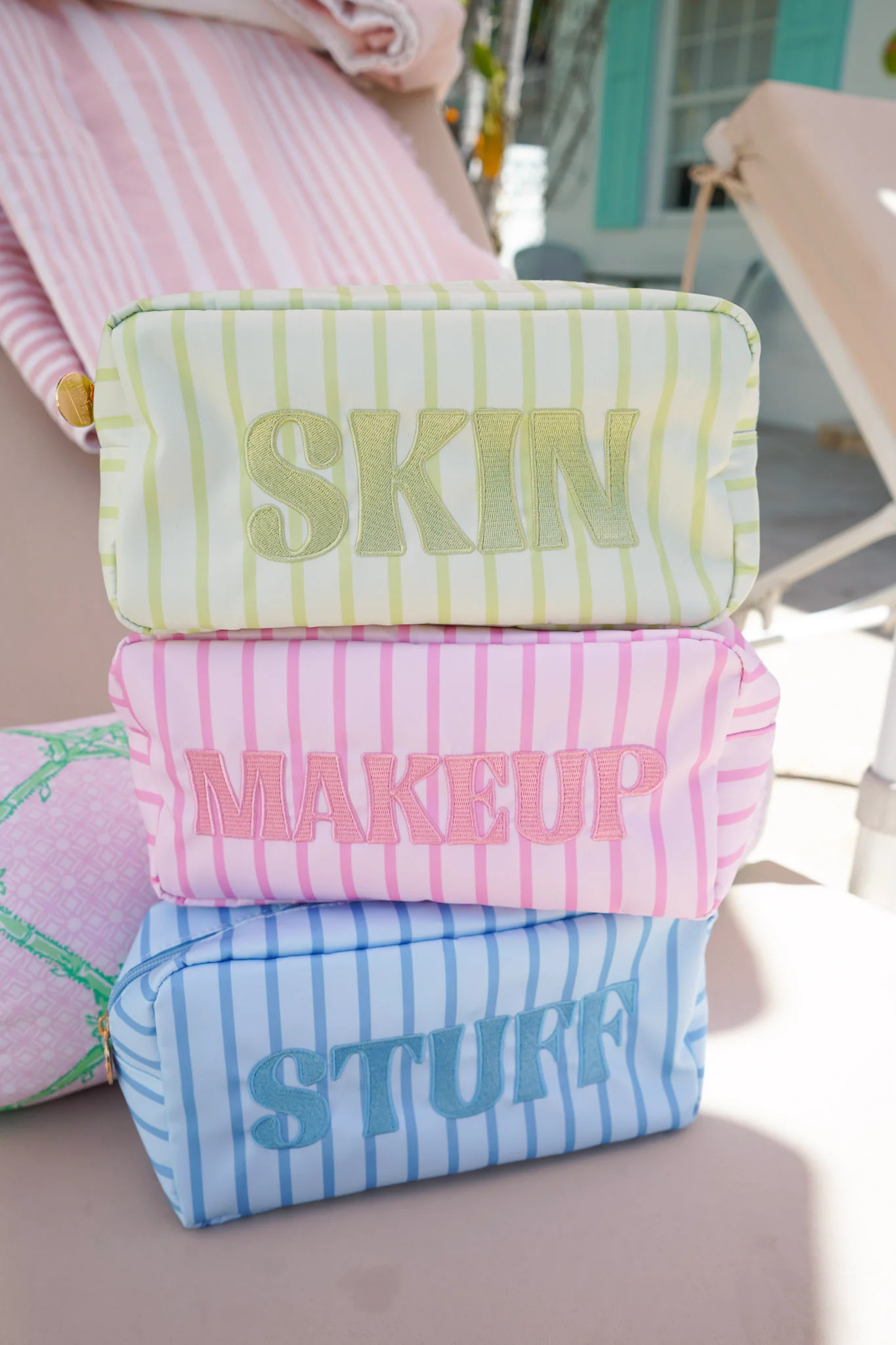 Striped Travel- Ready Cosmetic Bags | KenzKustomz