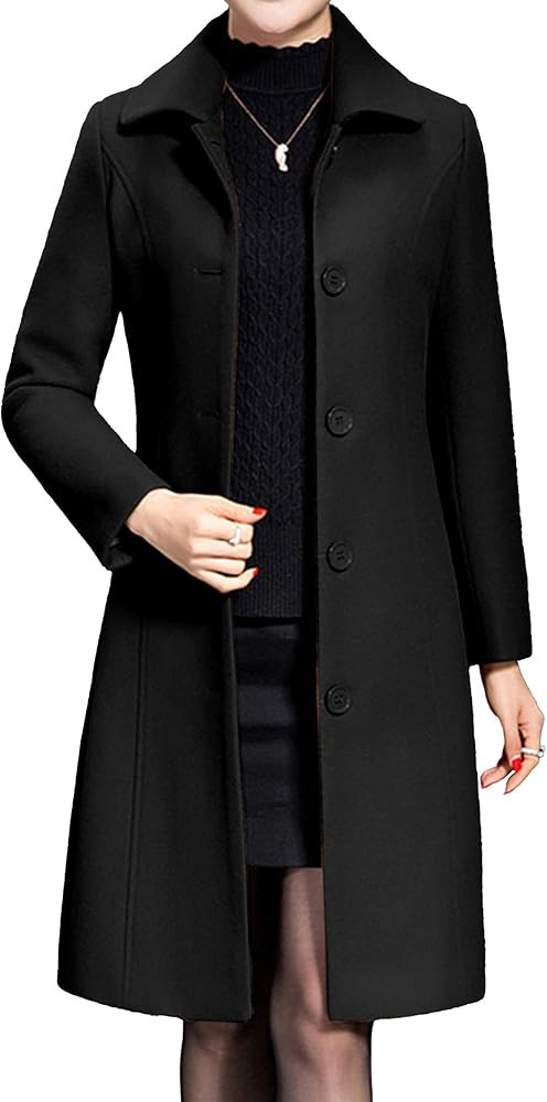 Hixiaohe Women's Wool Pea Coat Single Breasted Trench Coat Winter Lapel Long Jacket Overcoat with... | Amazon (US)