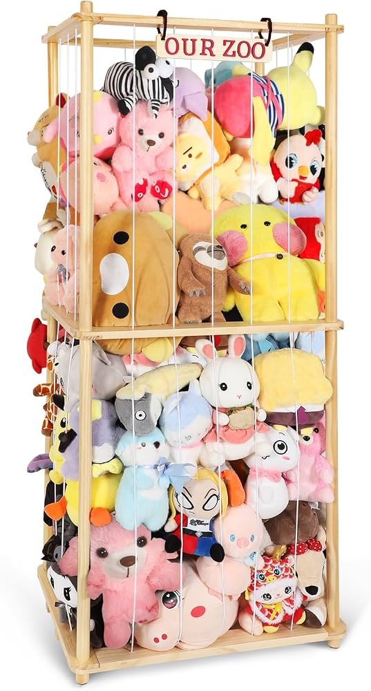 Extra Large Stuffed Animal Storage for Corner Organizer,Premium Wooden Material with Elastic Cord... | Amazon (US)