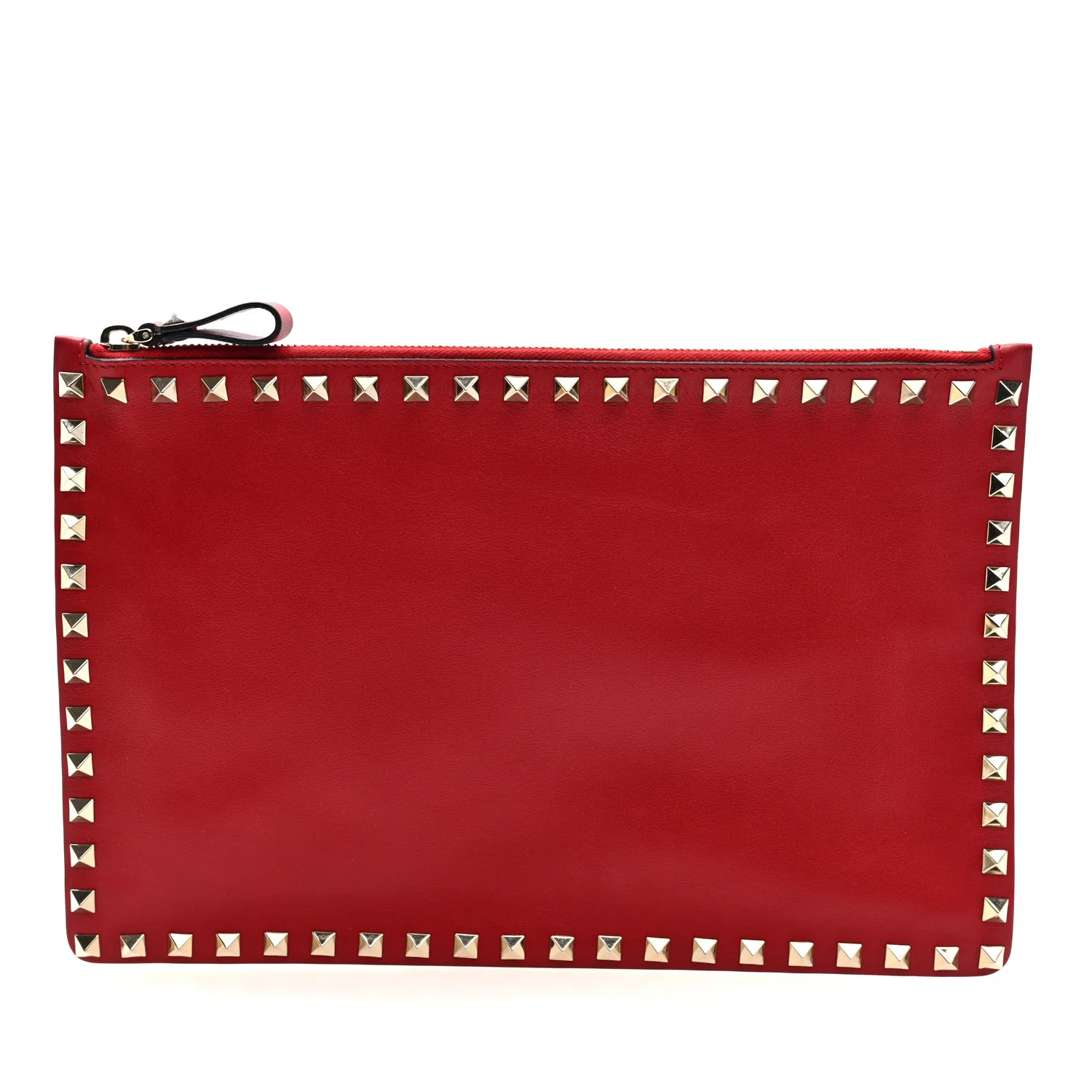 Vitello Large Rockstud Zip Pouch Red | FASHIONPHILE (US)