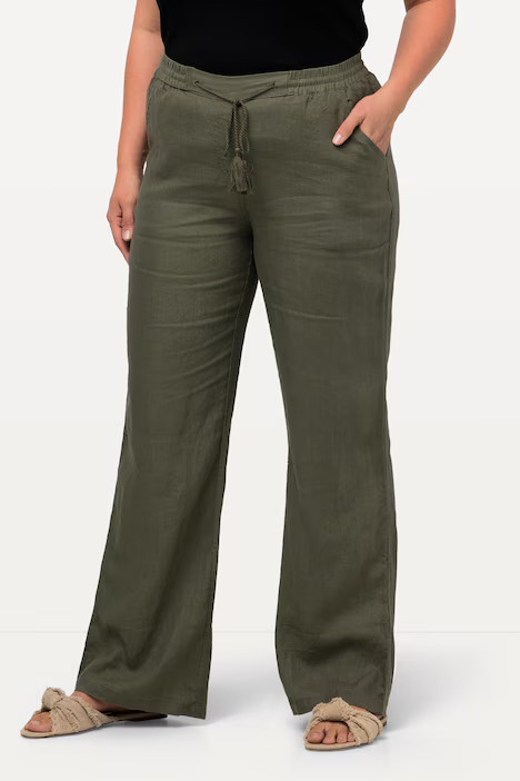 Drawstring Elastic Waist Mary Fit Linen Pants | Pant | Pants | Ulla Popken - US & CA