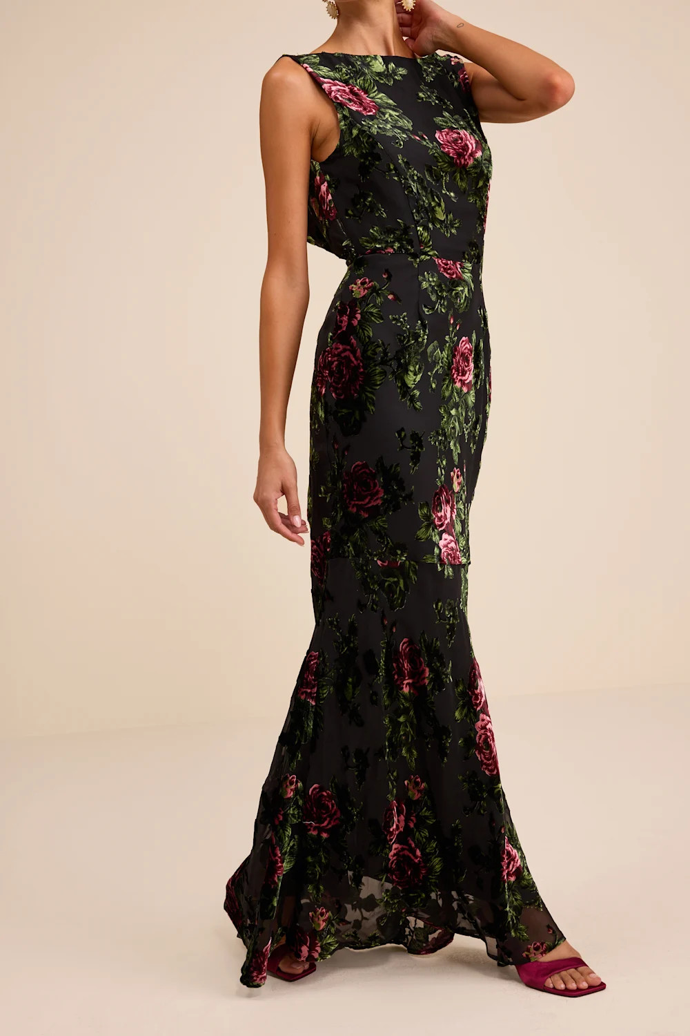 Declan Black Floral Burnout Cowl Back Maxi Dress | Lulus