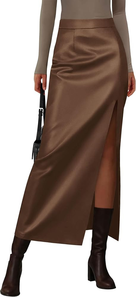 PRETTYGARDEN Women's Faux Leather Long Pencil Skirt | Amazon (US)