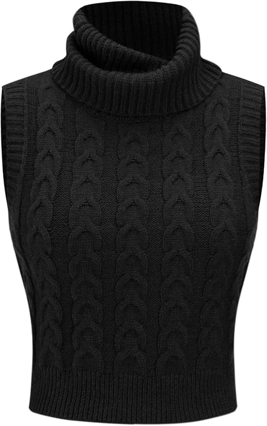 CIDER Women’s Sleeveless Sweater Tops Turtle Necks Cable Knit Croped Vest Tank Top | Amazon (US)