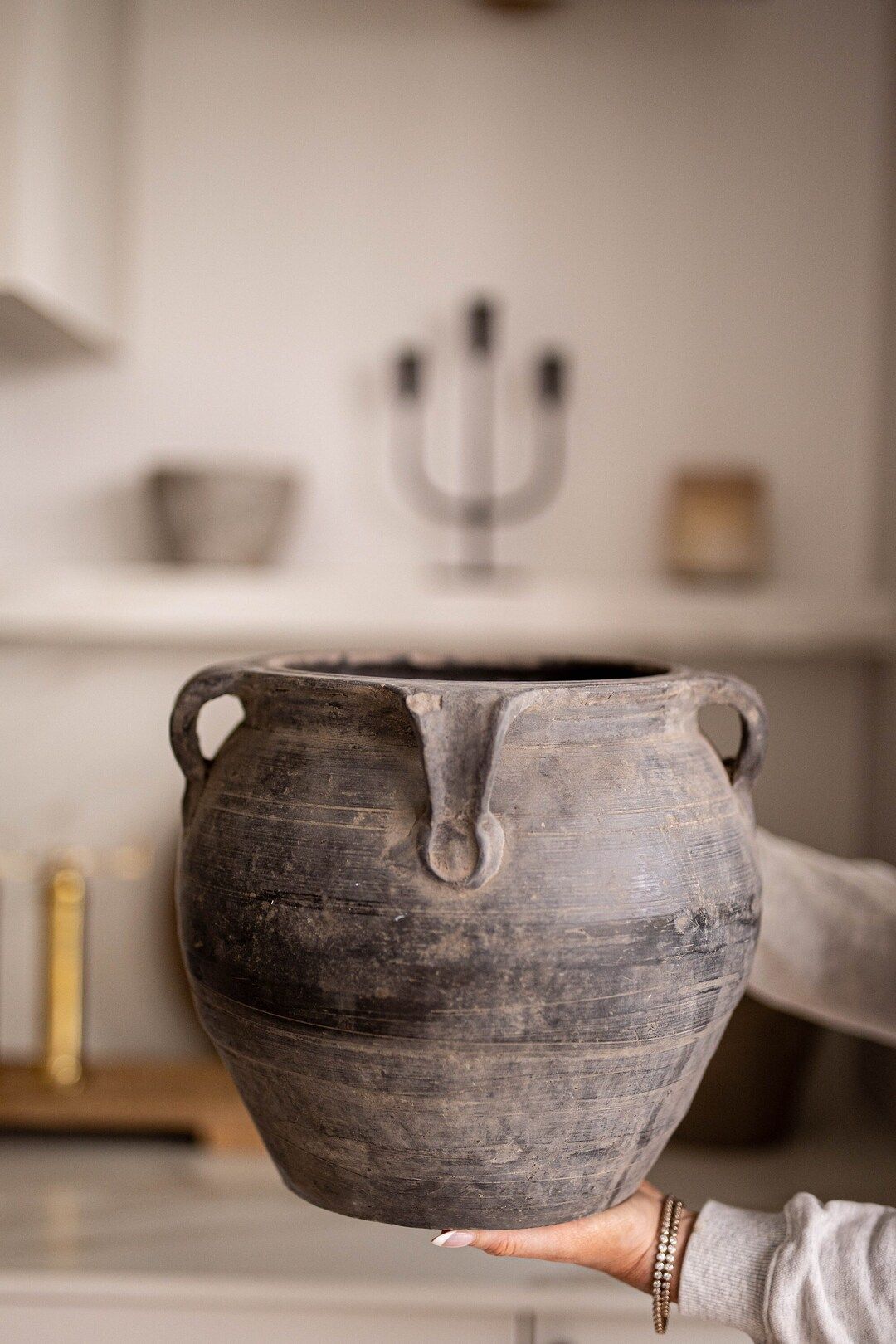Vintage Flower Pot Vase Black Old Clay Pot Antique Pottery Black Vase Centerpiece for Olive Tree ... | Etsy (US)