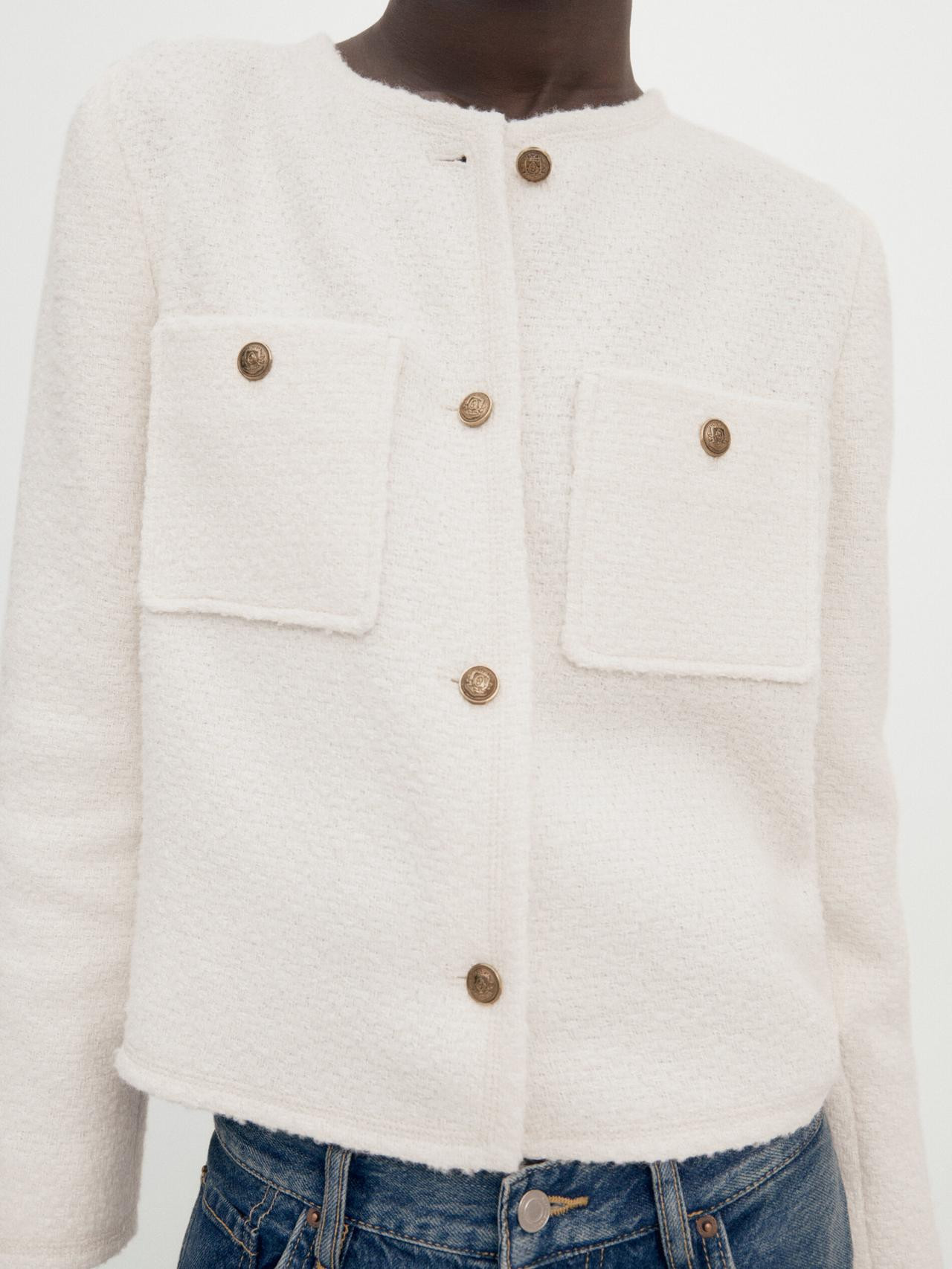 Textured cropped jacket with four pockets - Massimo Dutti | Massimo Dutti US