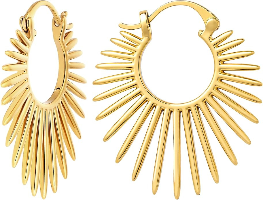 Statement Gold Earrings for Women - 18K Real Gold Plated Trendy Hoop Earrings Non Tarnish Hypoall... | Amazon (US)