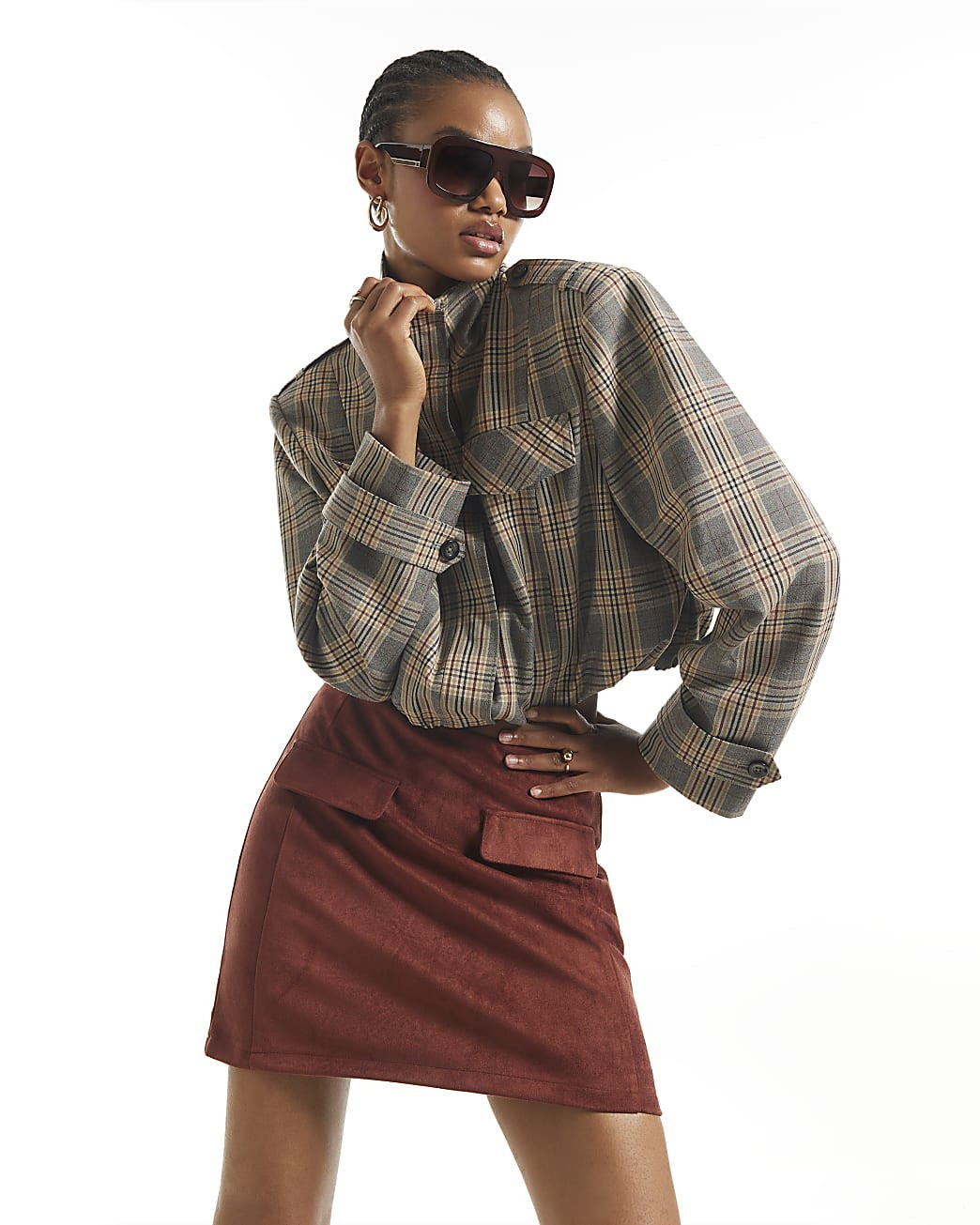 Brown Faux Suede Pocket Detail Mini Skirt | River Island UK & IE