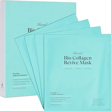 Ebanel Bio Collagen Face Mask, 4-Pack Hydrating Face Masks with 7 Peptides, Hyaluronic Acid, Niac... | Amazon (US)