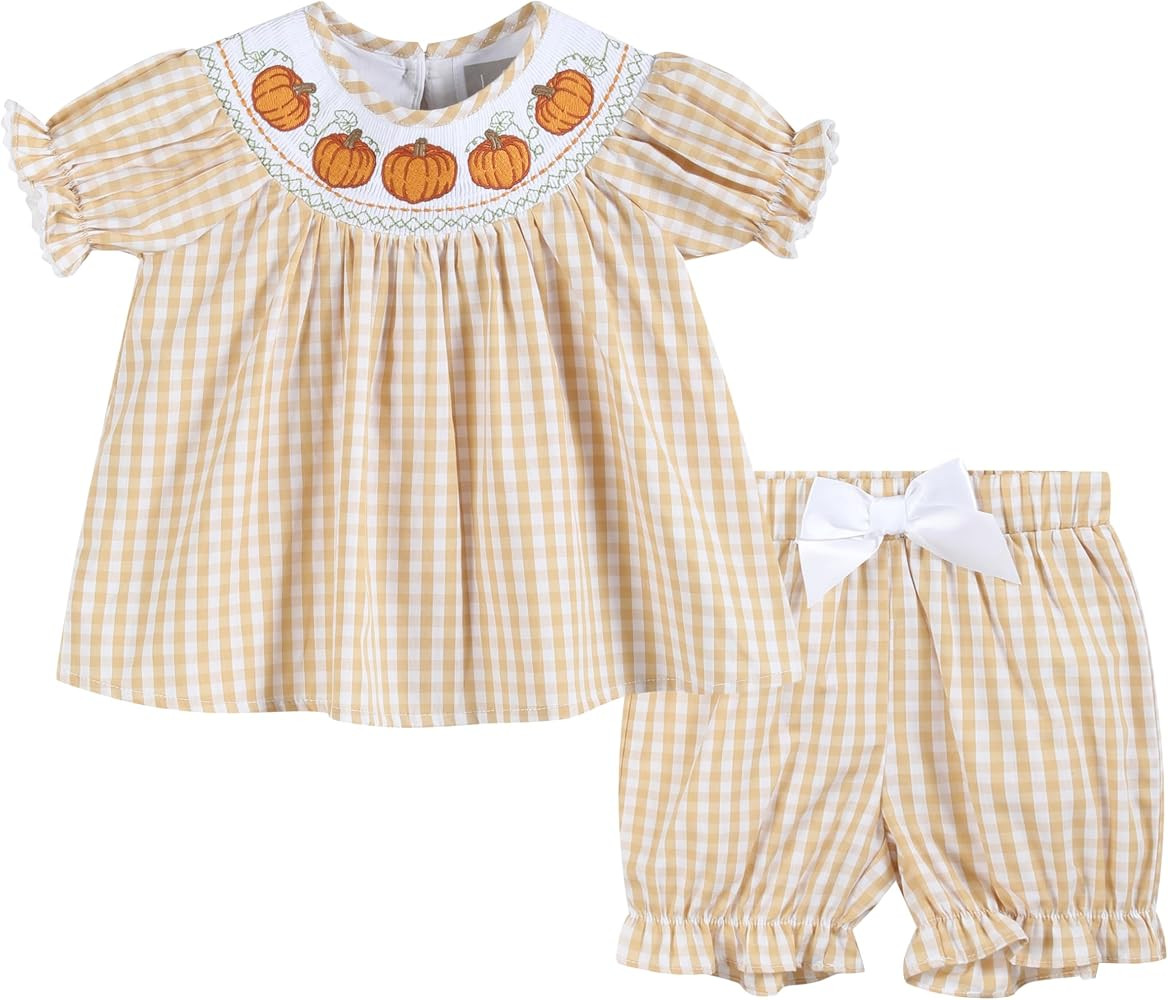 Light Brown Gingham Pumpkin Vine Dress and Bloomer Set | Amazon (US)