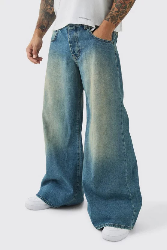 Extreme Baggy Rigid Tinted Wash Jeans | boohooMAN (US & Canada)