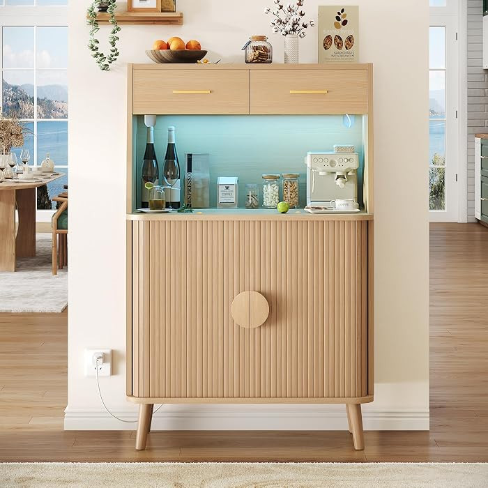 47.2" Sideboard Buffet Cabinet with LED Light & Sliding Door, Modern Storage Cabinet with Adjusta... | Amazon (US)