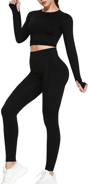 Gleeter Women’s Workout Outfit 2 Pieces Seamless High Waist Yoga Outfits Activewear Sets for Wo... | Amazon (US)