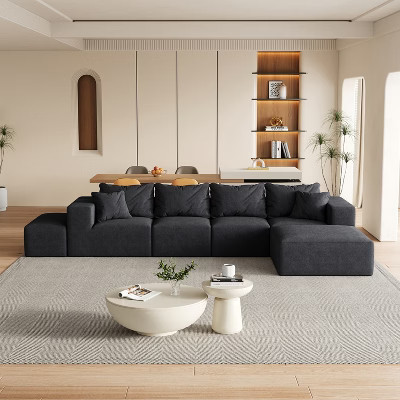 132'' L-Shaped Modular Sectional Sofa with Chenille Upholstery, 6-Piece Couch Set with Deep Cushions and Throw Pillows for Living Room and Bedroom | Target