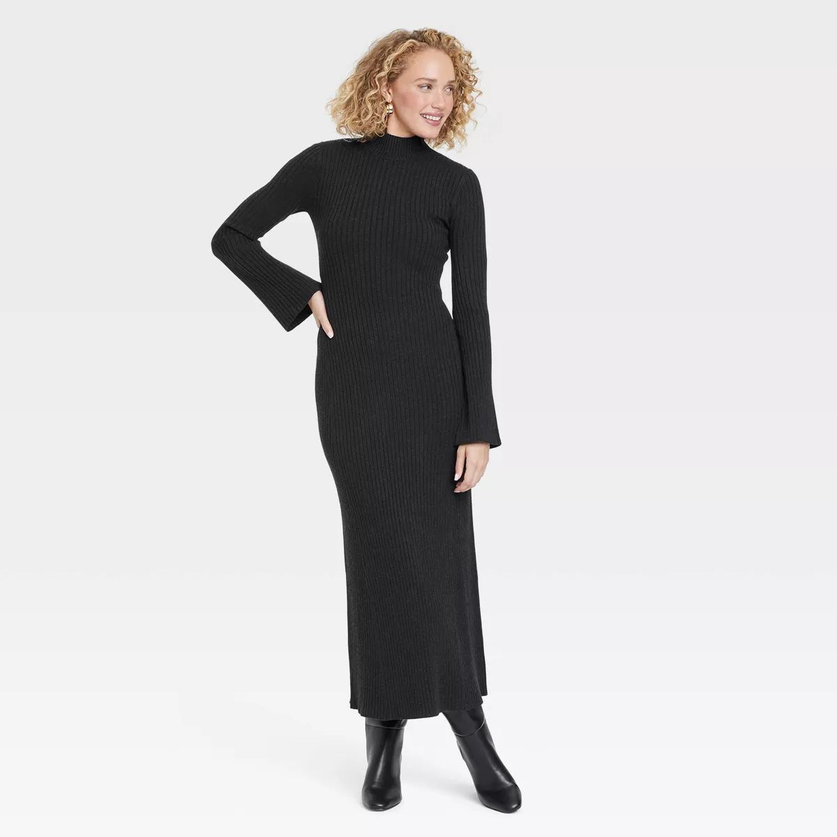 Women's Long Sleeve Maxi Sweater Dress - A New Day™ Black S | Target